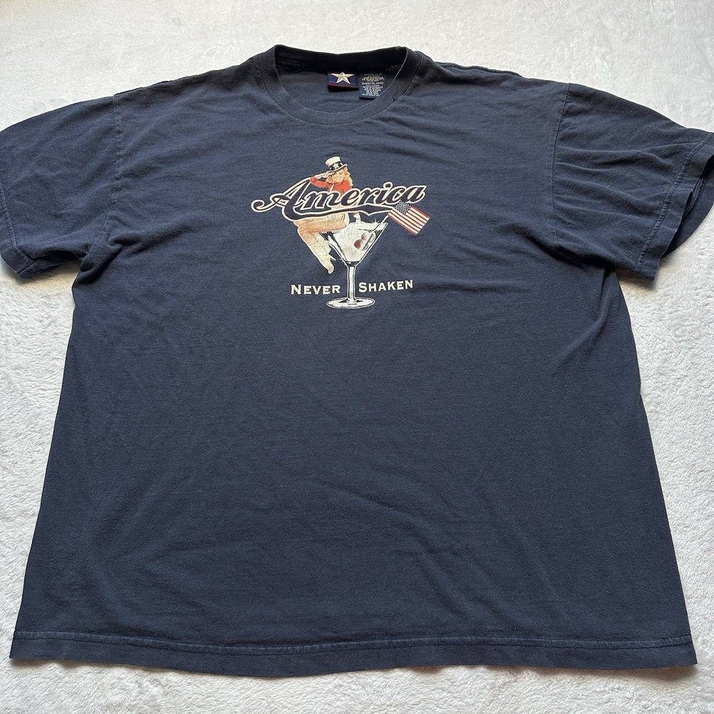 Vintage American Freedom Flyers Pin Up Girl T-Shirt XL Navy Blue Martini Y2K 00s